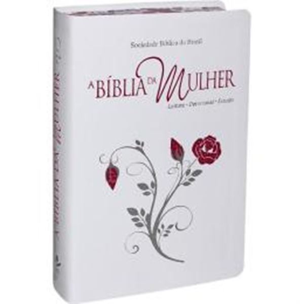 Picture of A BIBLIA DA MULHER - COURO BONDED BRANCA COM BORDAS FLORIDAS TAMANHO MEDIO